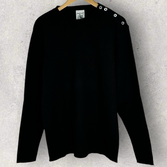 NEW SNS Herning 100% Merino Wool Button Shoulder Sweater Black Knit Mens Size L - Picture 2 of 16